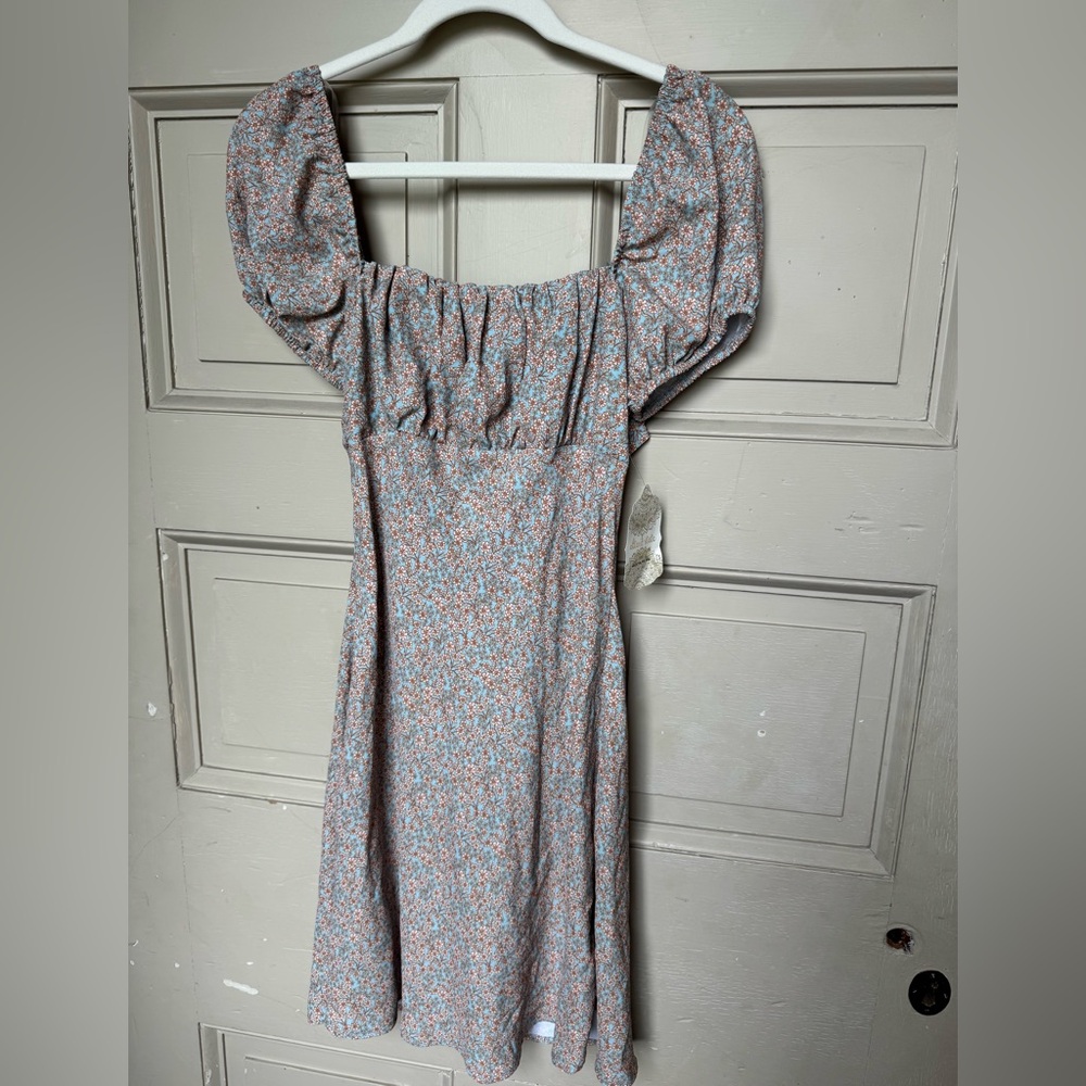 Altar'd State Blue and White Ruffled Puff Sleeve Sundress